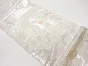 束ね熨斗に花々・古典柄模様織出し丸帯